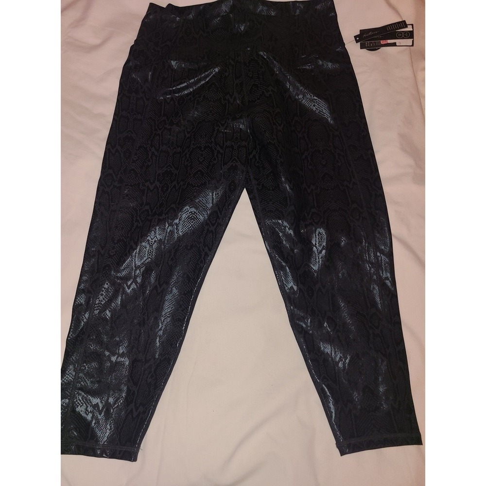 KINESIS Black Python Snake Print High Rise 7/8 Length Leggings Pants 2X